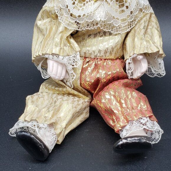 Vintage Bendable Porcelain Gold Red Lace Bells Harlequin Jester Clown Figurine - Picture 8 of 8